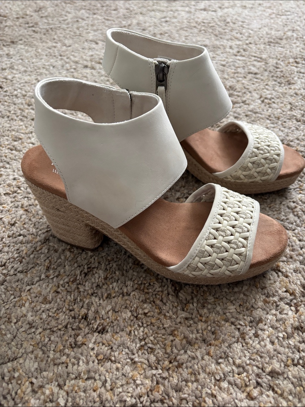 Toms Cream Braided Ankle-Strap Wedge Sandals- 6.5M